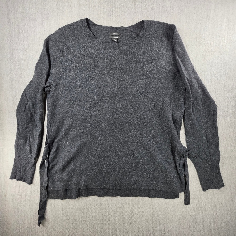 Halogen Cashmere Sweater Womens XL Charcoal Grey Side Tie Crew Neck Knit Tunic